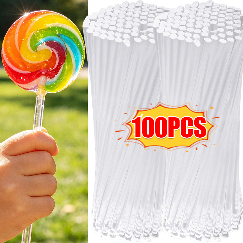 Kitchen Baking Supplies - 100/20pcs Reusable Transparent Acrylic Lollipop Stick