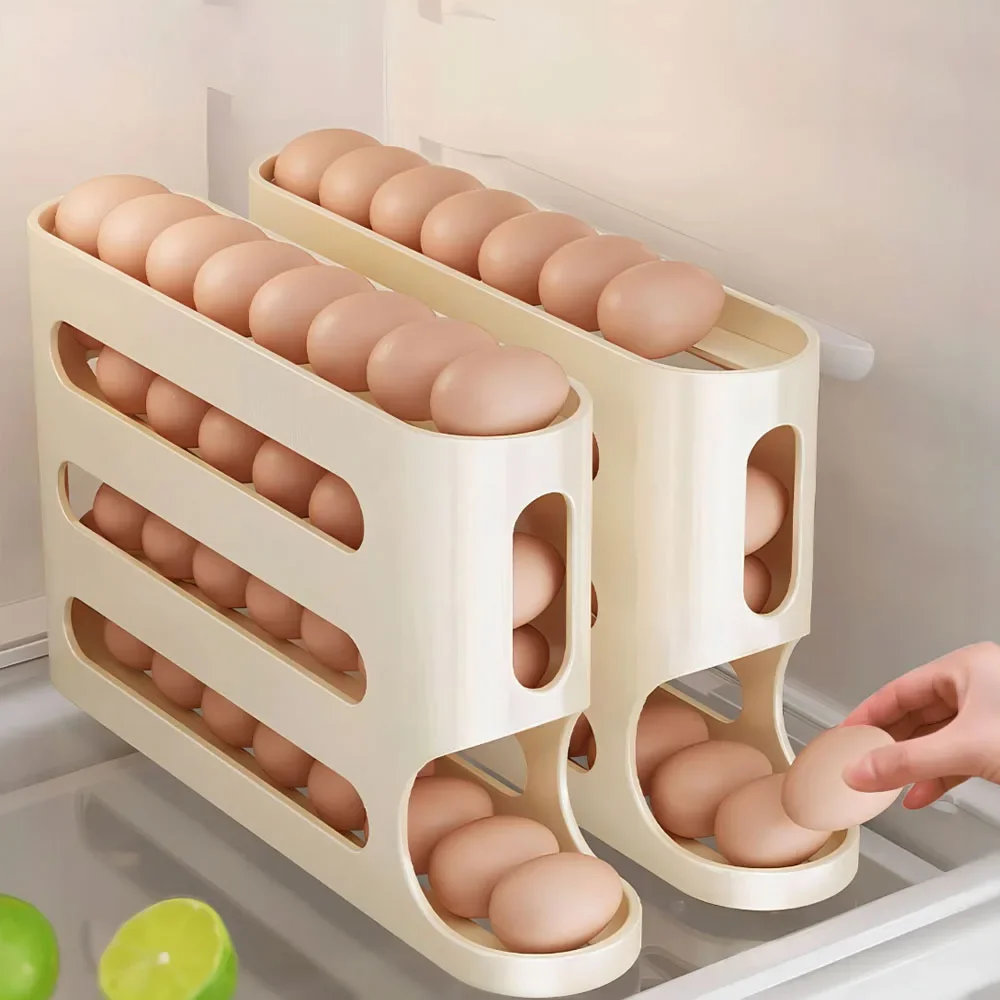 Kitchen Baking Tray Storage - 4 Layers Automatic Rolling Egg Holder