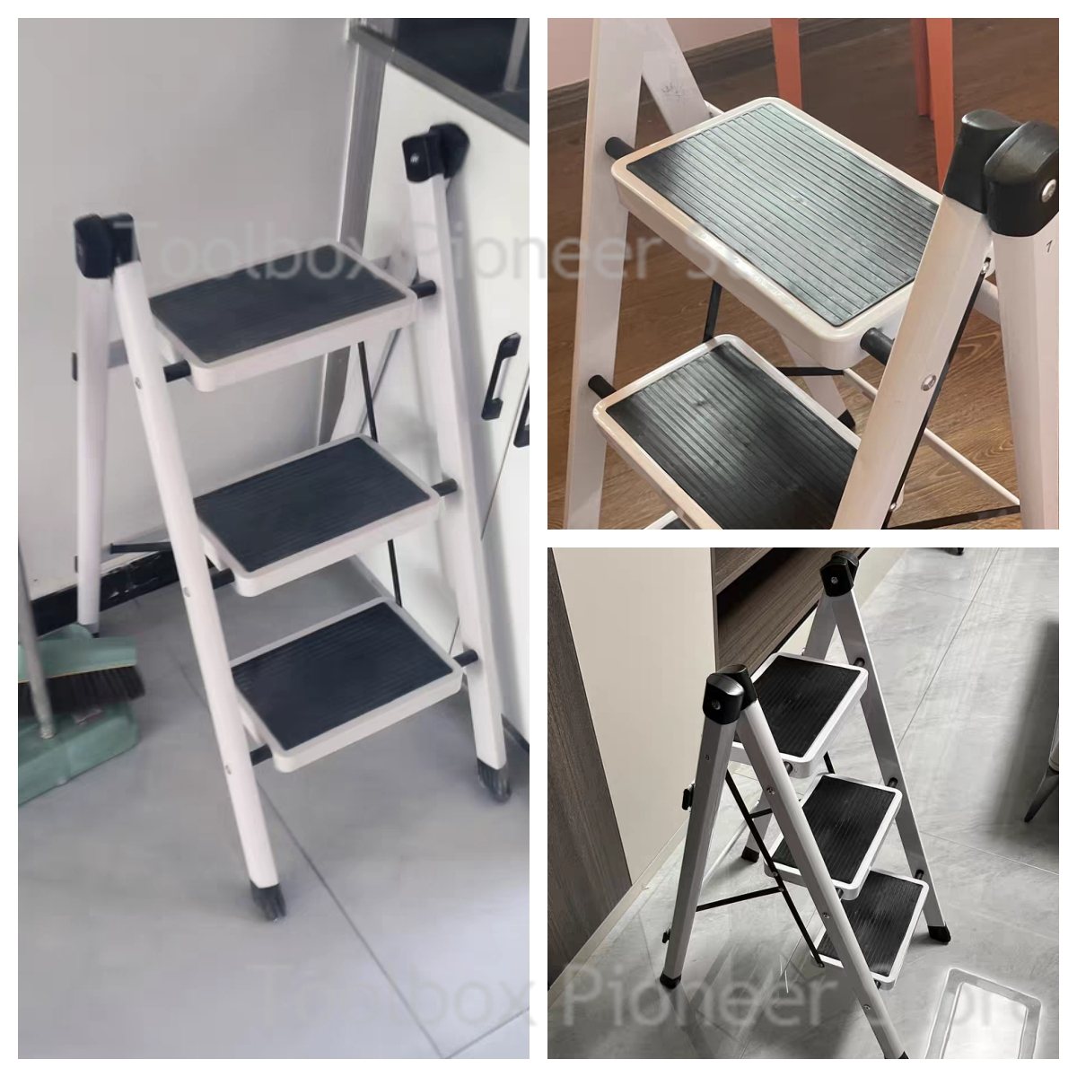 Kitchen Queen - 3-Step Foldable Ladder Chair White Carbon