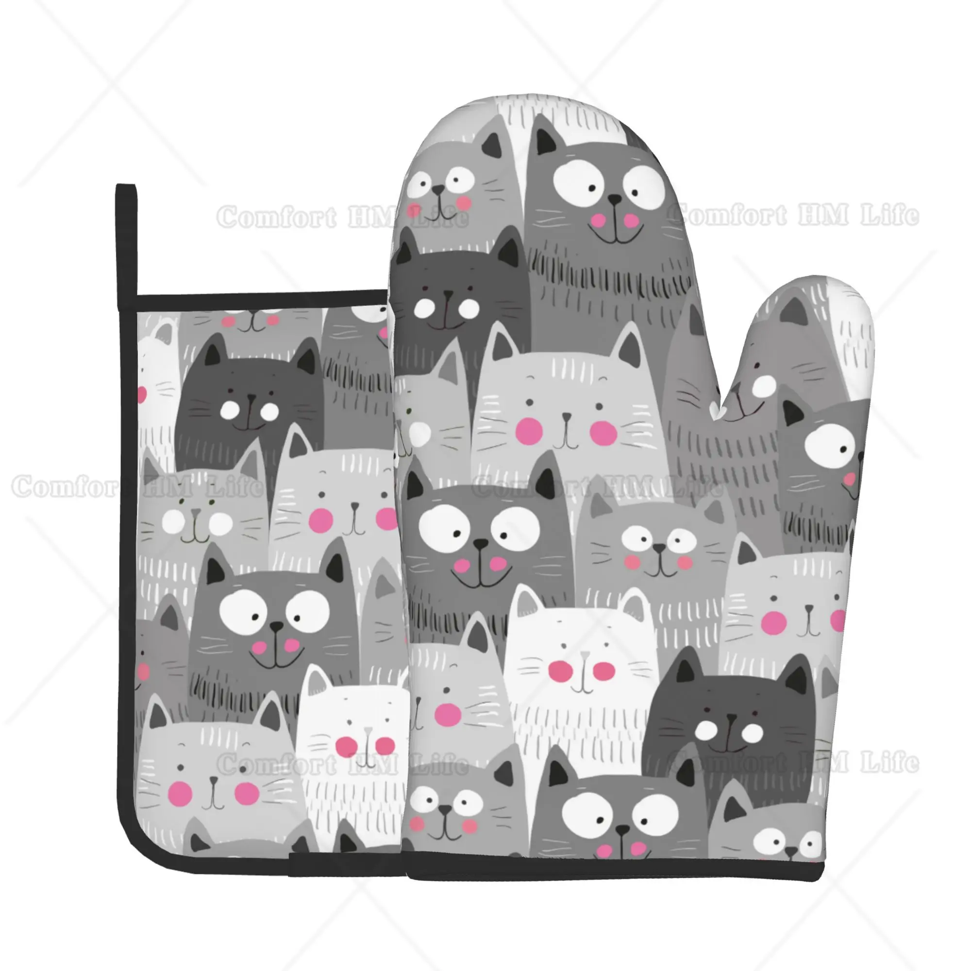Cute Cats Oven Mitts and Pot H - Kitchen Baking Counter ulasan dan harga