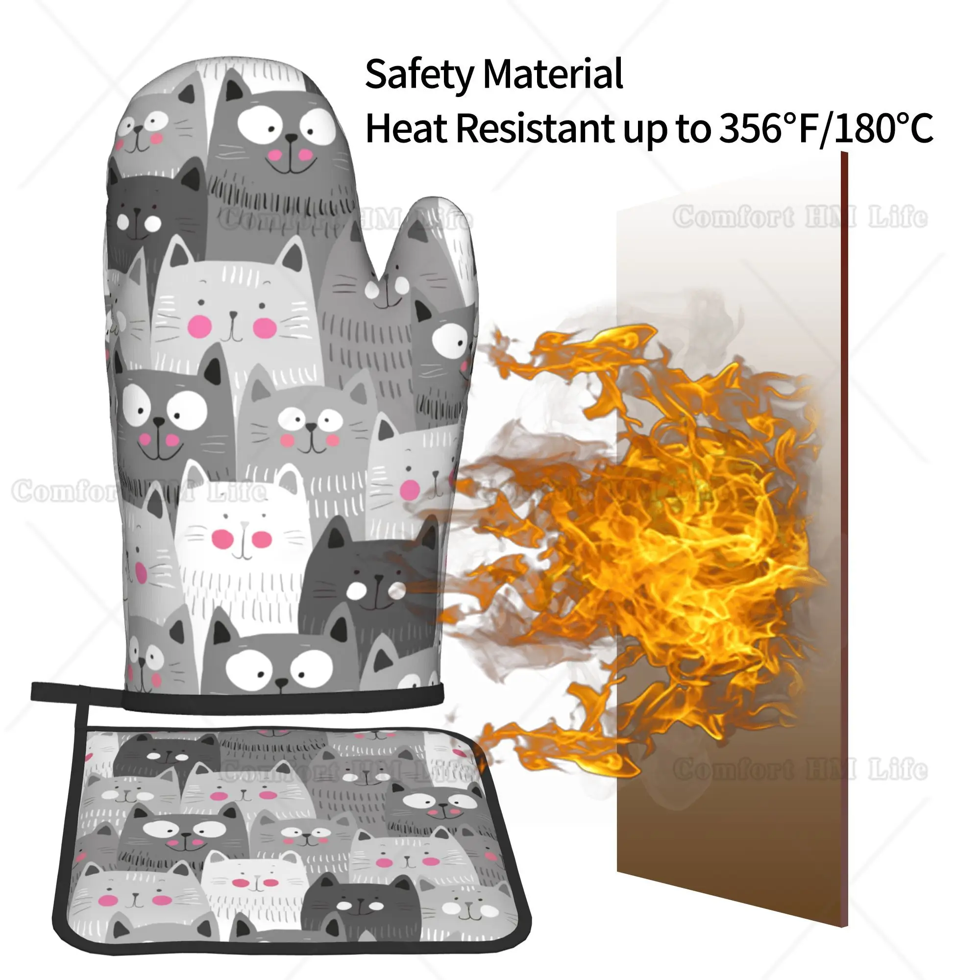 Cute Cats Oven Mitts and Pot H - Kitchen Baking Counter ulasan dan harga