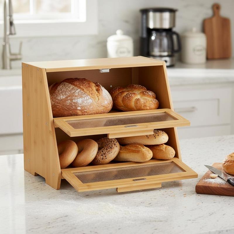 Double Layer Bread Box for Kit - Kitchen Baking Counter ulasan dan harga