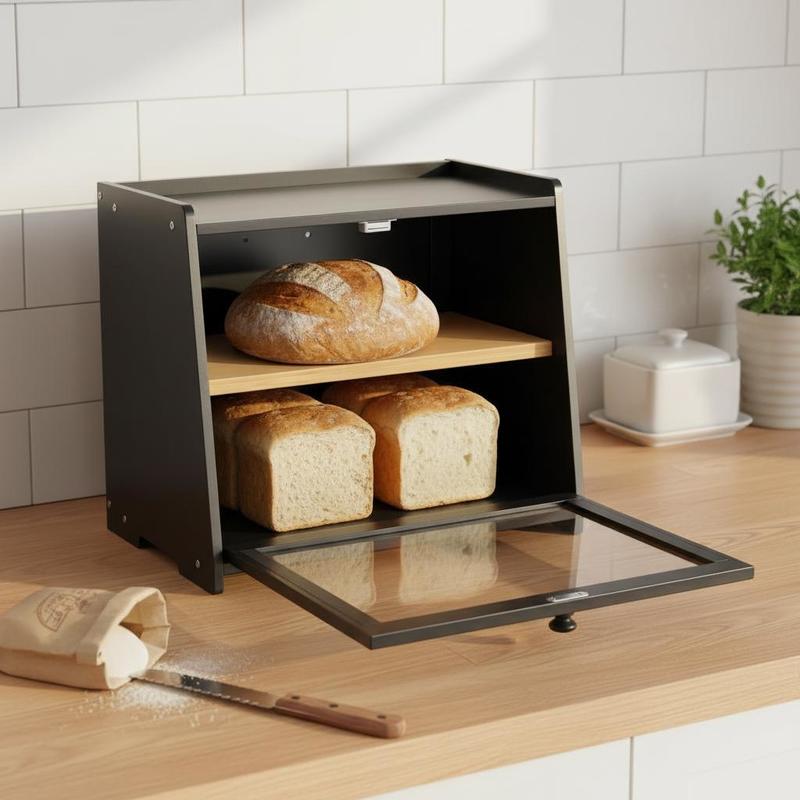 Double Layer Bread Box for Kit - Kitchen Baking Counter ulasan dan harga